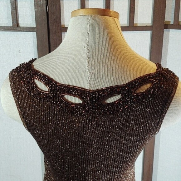 Vintage Cache Brown Sparkly Beaded Top Sz S - Picture 7 of 10